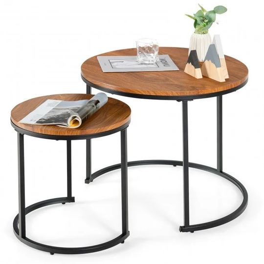 Set of 2 Modern Round Nesting Coffee Table for Balcony and Living Room - 24" x 24" x 20" (L x W x H)