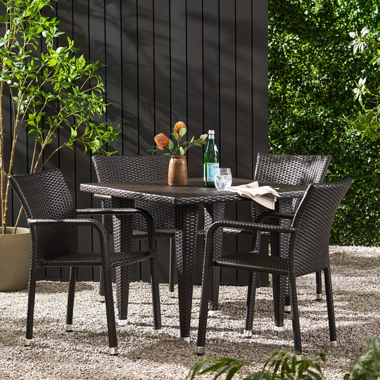 Dover Outdoor Wicker Armed Lightweight Stacking Chairs (Set of 4)