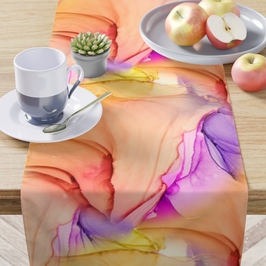 Orange Table Runner - Colorful Marble Kitchen Alcohol Ink Art Decor