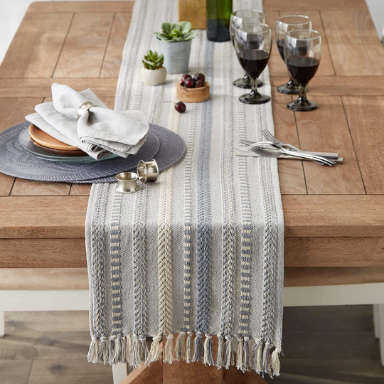 Blue Table Runner, Coastal Decor Farmhouse Gray Cool Boho