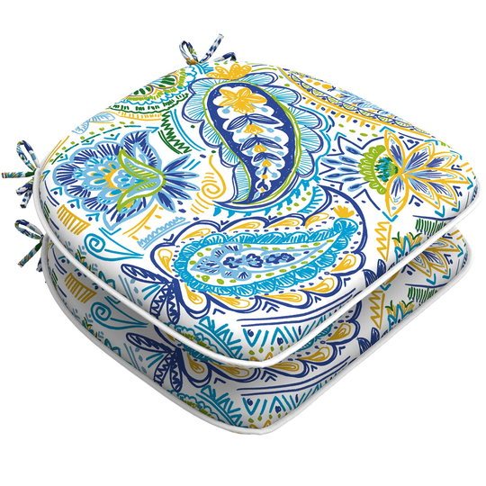 Indoor/Outdoor Chair Cushions Seat Cushion With Ties, Patio Pad 16" X 17"For Furniture Garden Home Kitchen Decoration Paisley Blue