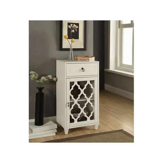 Classic Storage Cabinet in White, Side Table Contemporary & Casual Style, The Ceara Floor Cabinet with a Drawer