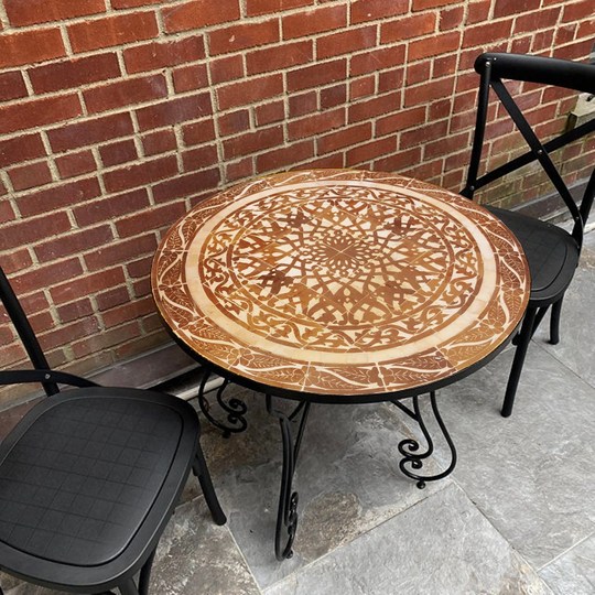 Chiseled Zellige Mosaic Table - Handmade Brown Coffee Patio Furniture