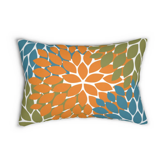 Orange Green Blue Lumbar Pillow, Cute Flower 14x20 Throw Pillow For Nursery Rocking Chair & Couch - lbr19