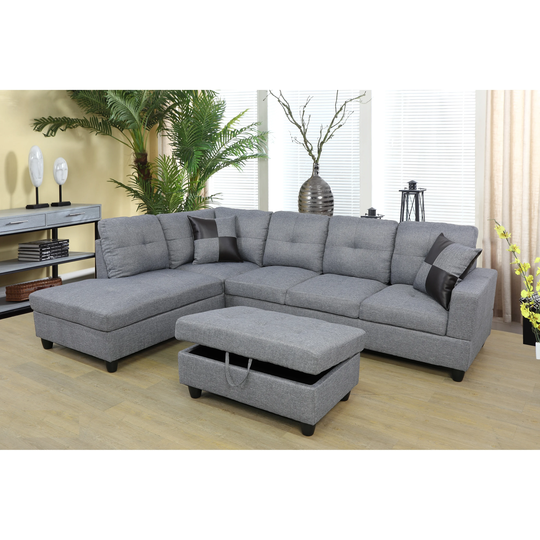 Victori 104"Wide 3-Pieces Sectional Sofa Set,Grey(128)