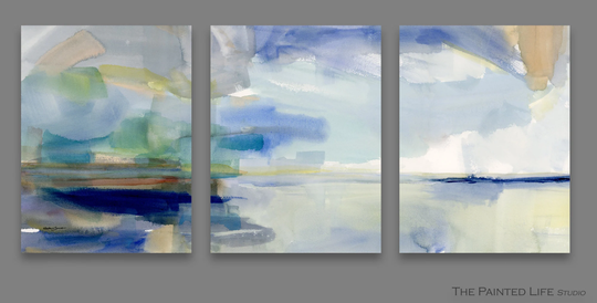 Set Of 3 Prints, Colorful Abstract Landscape Modern + Minimalist Triptych, Fine Art Prints On Paper in Various Sizes