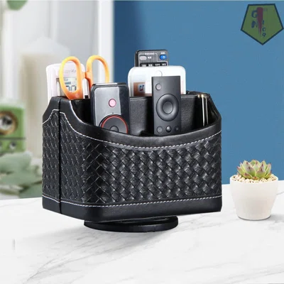 Swivel Desk Organizers And Accessories Storage Caddy For Office & Art Supplies, Leather Remote Control Holder For TV Controllers, Nightstand Organizer