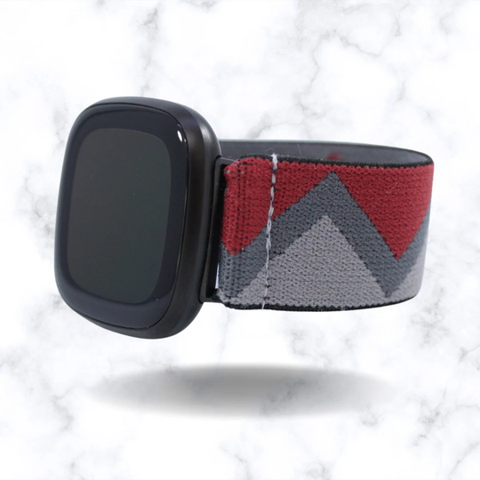 Elastic Fitbit Sense/Versa 3 Watch Band - Fits & Red Grey Chevron Pattern Holiday Xmas Gift Winter Fall Boho Cute