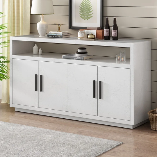 Accent Wooden Storage Sideboard Cabinet, Modern Console Table with Adjustable Shelf and 4 Doors, Kitchen Entryway Buffet Cabinet