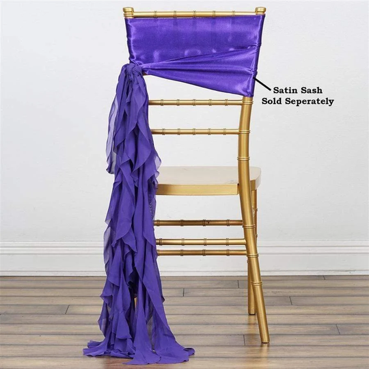 Purple Curly Chiffon Chair Sash Bows Ties Wedding Decorations