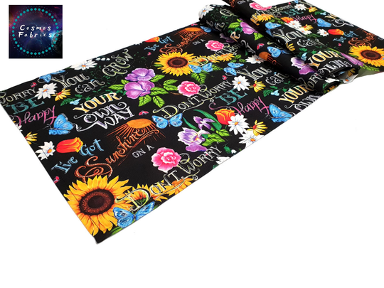 Hippie Flowers Design Table Runner, 16''x 55'' | 40x140cm Boho Home Decor Digital Printed Polyester Fabrics Runner