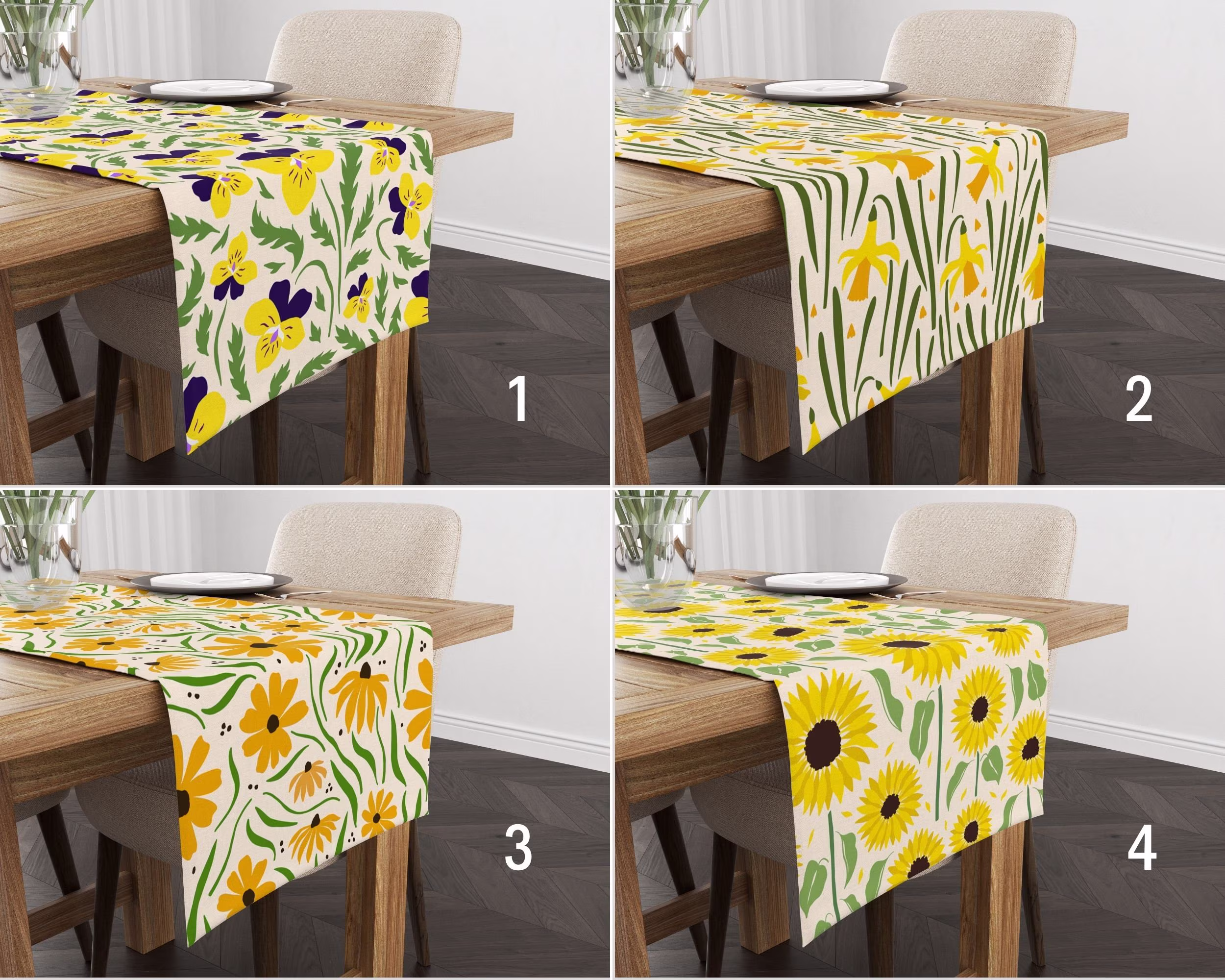 Yellow Flowers Table Runner, Floral Pattern Kitchen Sunflower Tablecloth, Spring Cover, Home Textile, Housewarming Gift