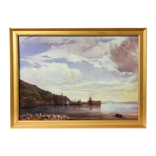Watercolor Seascape Print with Wood Frame - Multi-Color