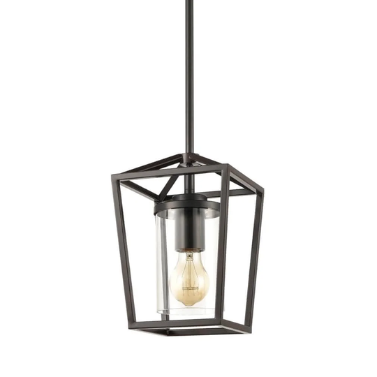 Pinerolo Industrial Black Pendant Lighting Vintage Cage Hanging Light with Clear Glass Cylinder Shade
