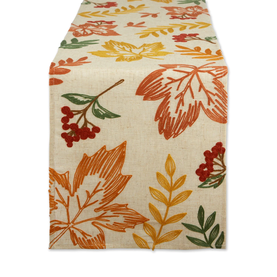 108" Beige and Orange Scattered Leaves Table Runner