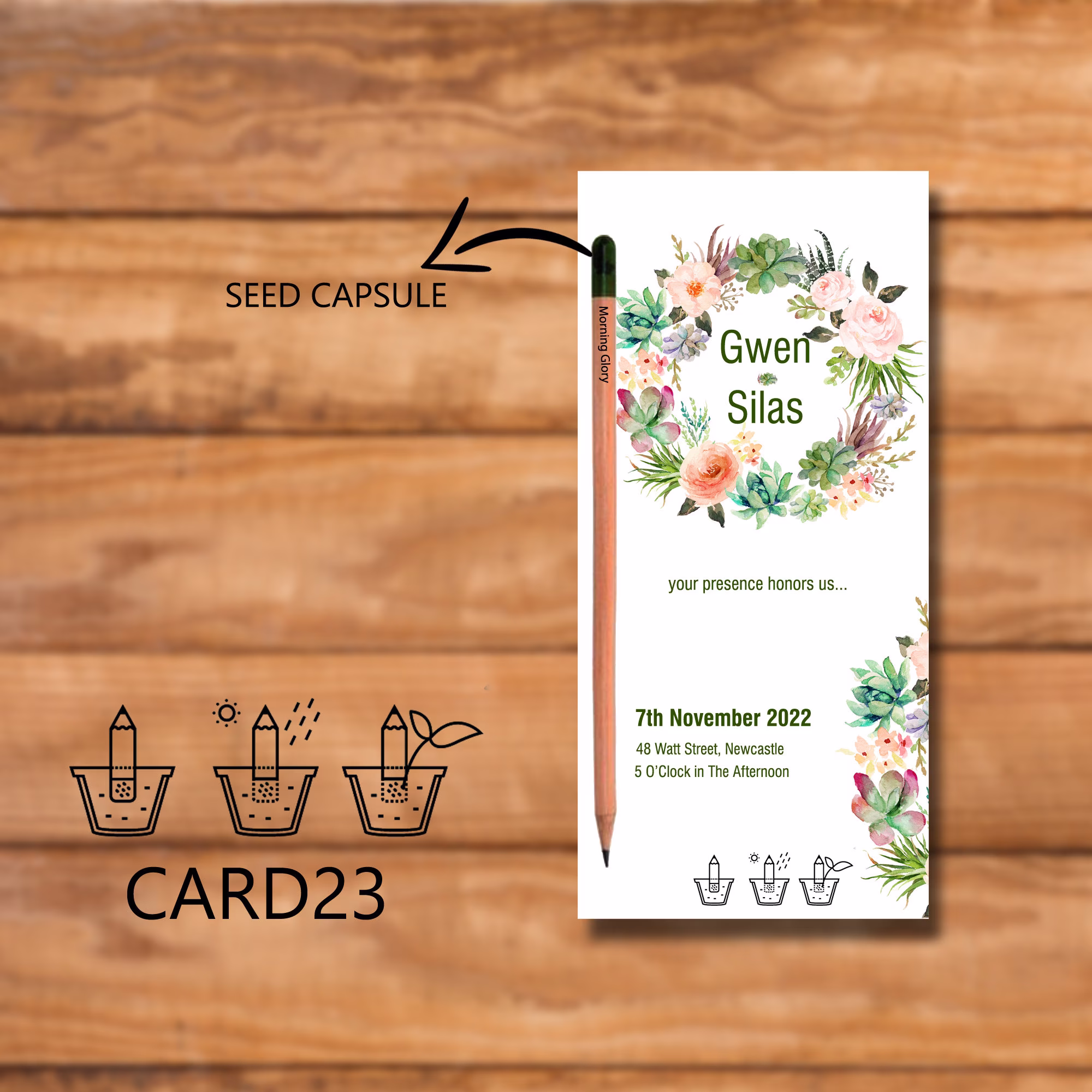 Floral Invitation, Thank You Card, Guest Gifts, Wedding Seed Pencil, Bulk Eco Friendly Gifts