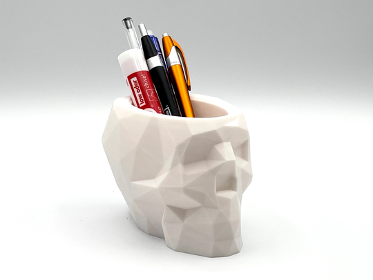 Low Poly Style Skull - Halloween Pencil Holder Cup Makeup Brush 3D Printed