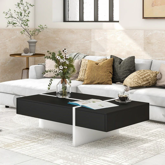 Contemporary Rectangle Design Modern High Gloss Surface Coffee Table Cocktail Table, Center Table for Living Room