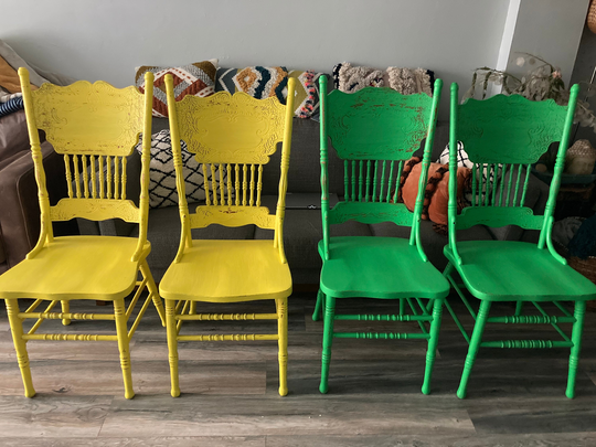 Chairs Vintage Farmhouse Custom Painted Shabby Chic Kitchen Yellow & Green 4 Chair