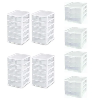 Sterilite 5 Drawer Desk Storage Bin, 4 Pack & 3 Drawer Desk Storage Bin