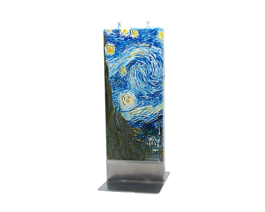 Hand Painted Flat Candle | Van Gogh Starry Night Small Unique Gift Art Fine Shelf Décor