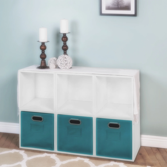 Noble Connect Storage Set - 6 Cubes and 3 Canvas Bins- White Wood Grain/Teal
