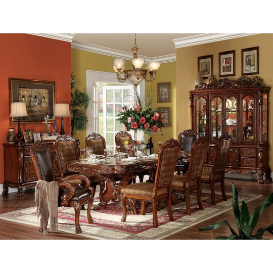 Dresden Dining Table With Two Encarved Pedestal, Cherry Oak
