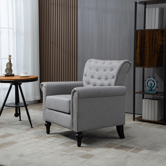 Upholstered Lounge Arm Chair Single Sofa for Living Room Bedroom, Light grey