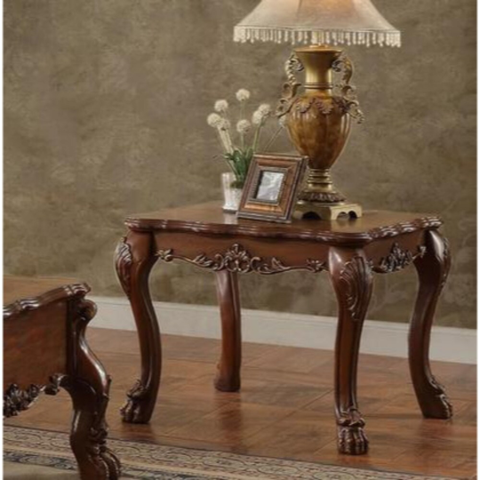 Traditional Wooden End Table with Claw Feet, Cherry Oak Brown - 24.02 H x 27.95 W x 27.95 L Inches