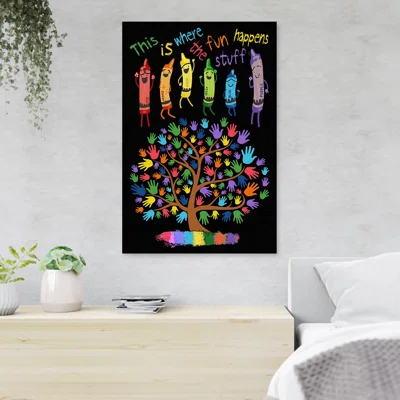 Happy Pencils & Tree - This Is Where The Funhappiness Stuff - 1 Piece Rectangle Graphic Art Print On Wrapped Canvas