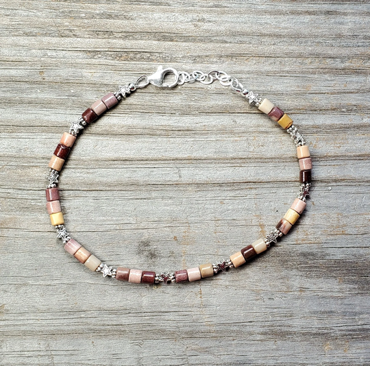 Mooakite Jasper Gemstone Anklet With Stars, Adjustable Anklet, Multiple Sizes Available