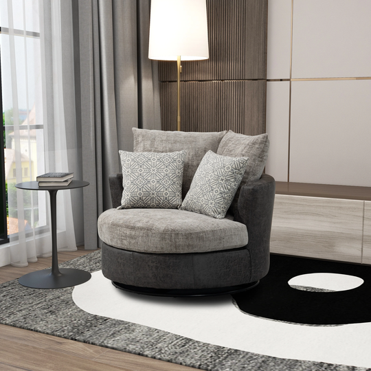 EYIW 42.2"W Round Swivel Accent Barrel Chair With 4 Pillows, Removable Seat Cushion and Backrest