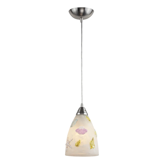 Elk Lighting Seashore 1-light Satin Nickel and Nautical Glass Pendant