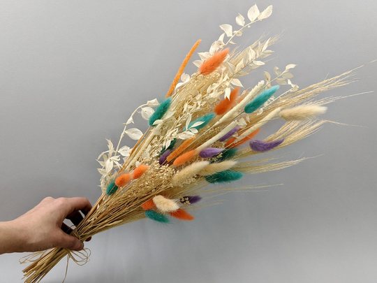 Candy Colors Arrangement, Bouquet, Small Dried White Ruscus Flowers Vase Bouquet