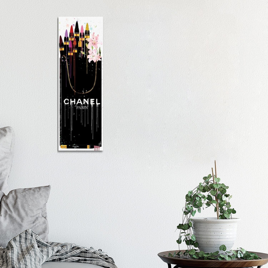 iCanvas "Black White Long Shopping Bag With Colorful Lip Pencils & Lillies" by Pomaikai Barron Canvas Print