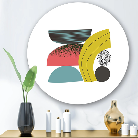 Designart 'Colorful Geometric Abstract Art Collage II' Modern Metal Circle Wall Art
