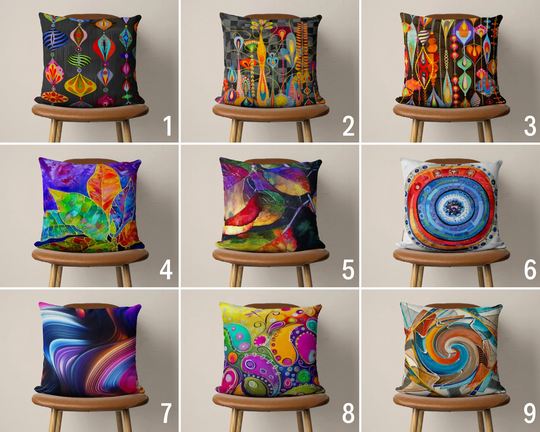 Abstract Vibrant Color Pillow Cases, Colorful Bright Cushion Covers, Living Room Pillow, Housewarming Gift, Patio Decor