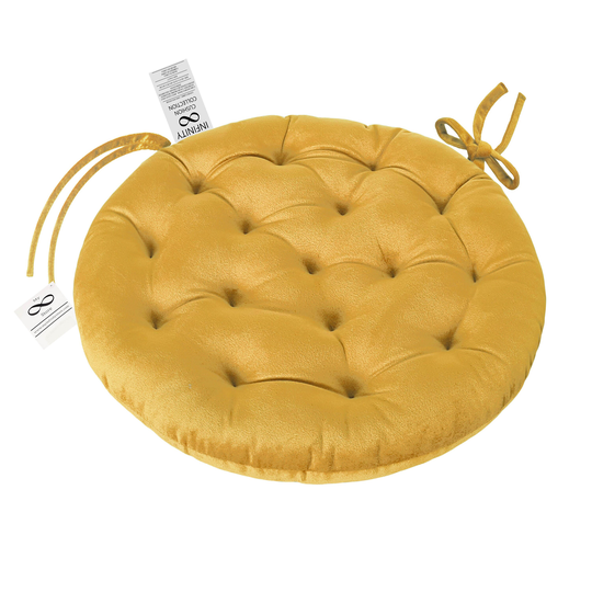 Infinity Collection Gold 16 Inch Round Reversible Tufted Plush Chair Pad/Cushion with Tie Backs For Kitchen Bar Stool Dining Room