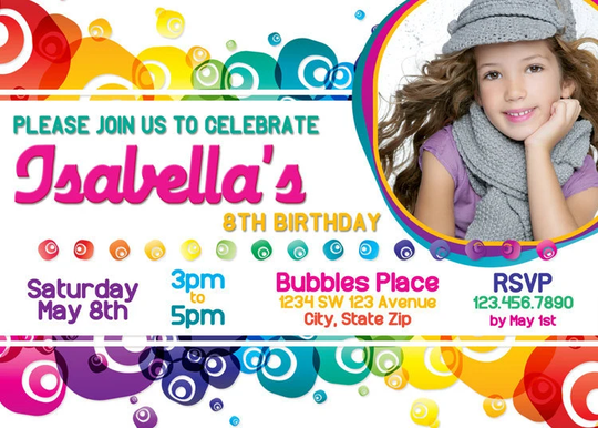 Color Bubbles Invitation Printable File Diy - 5x7" Birthday Colorful