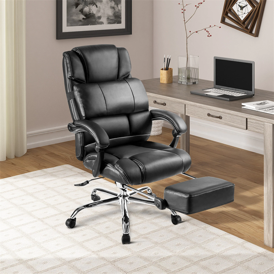 Leather Office Chair with Support Cushion and Footrest