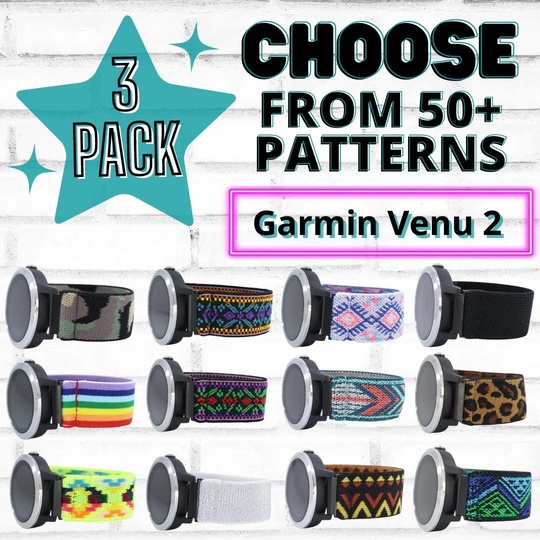 3 Pack - Elastic Watch Bands For Garmin Venu 2 with 22mm Adapters Choose Your Patterns 50+ Color Options Bundle Discount Sale