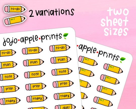 Cute Pencil Planner Stickers - Hand Drawn, Handmade, Original Artwork For School, Homeschool | C008, C009, S008, S009