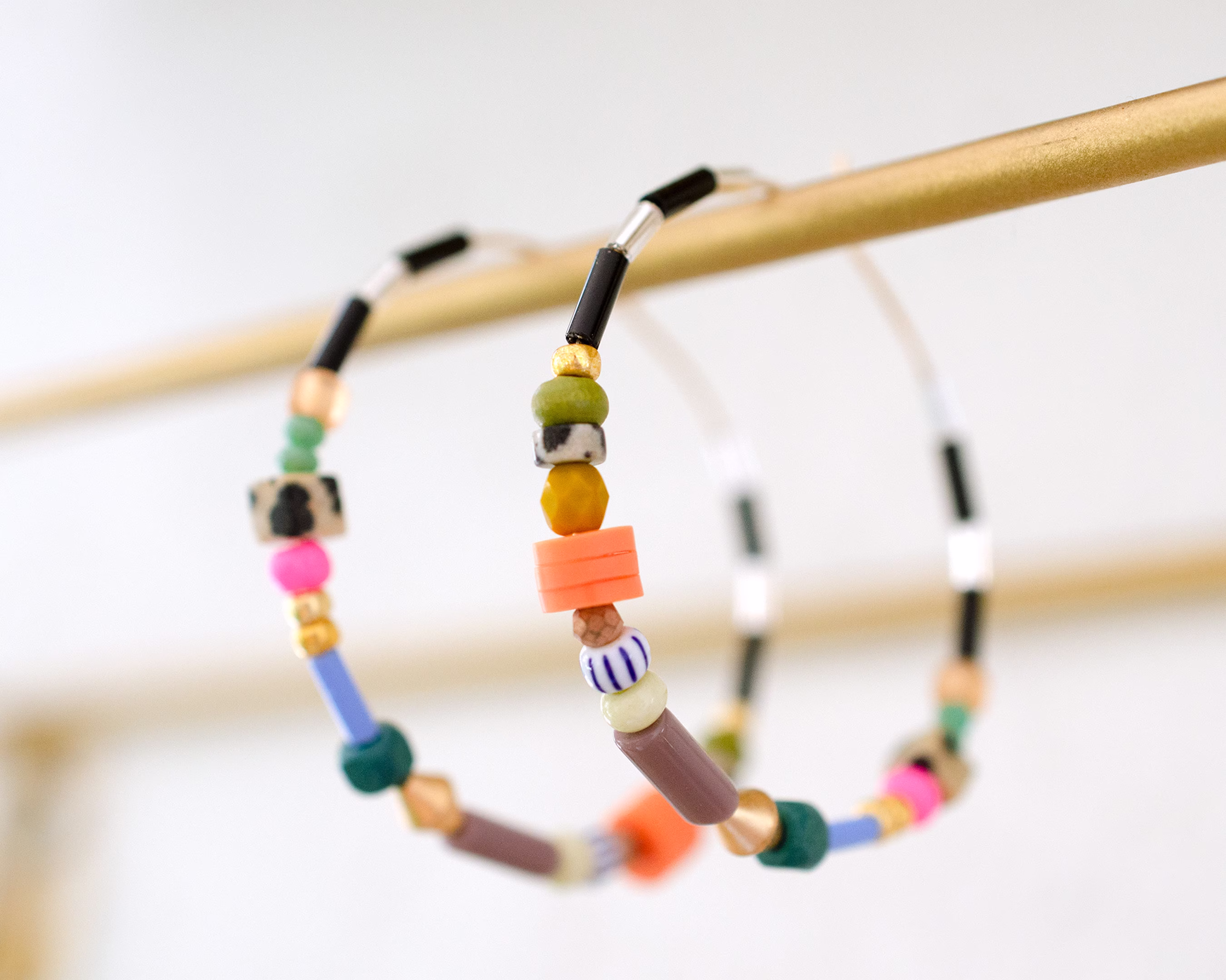 Colorful Beaded Hoops, Large Hoop Earrings, Gold Filled Statement Seed Bead Colorful Gift For Friend