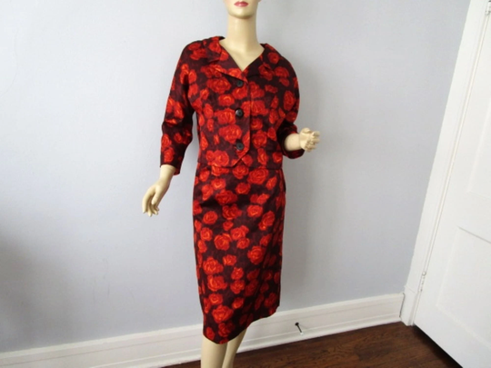 Floral Silk Suit Vintage 1960S Jackie O Jacket Blazer Pencil Skirt