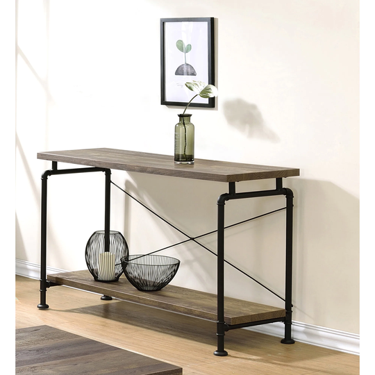 Chatsworth Rustic Oak and Black Shelf Storage Sofa Table