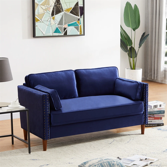 Modern Cozy Sofa 2-seat Loveseat Sofa With Rivet Easy to Assembly,Blue