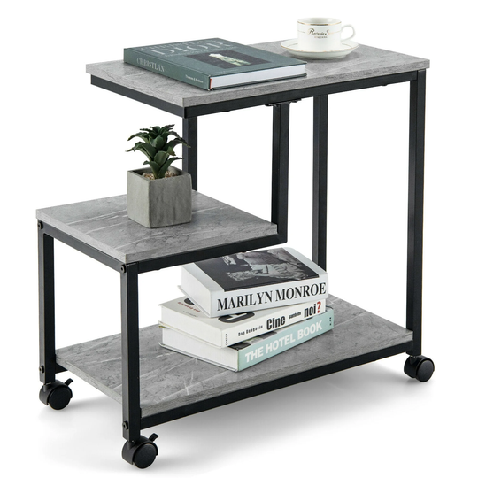 Gymax 3 Tier Side Table with Casters Mobile End Table Storage for