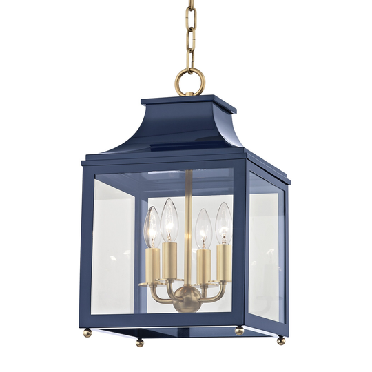 Mitzi by Hudson Valley Leigh 4-light Aged Brass Small Pendant with Navy Accents, Clear Glass