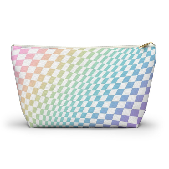 Pastel Warped Checkerboard Bag, Cosmetic Pencil Case