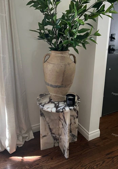 Calacatta Viola Marble Side Table, End Italian Marble 100% Handmade, Coffe Table 52 cm Height